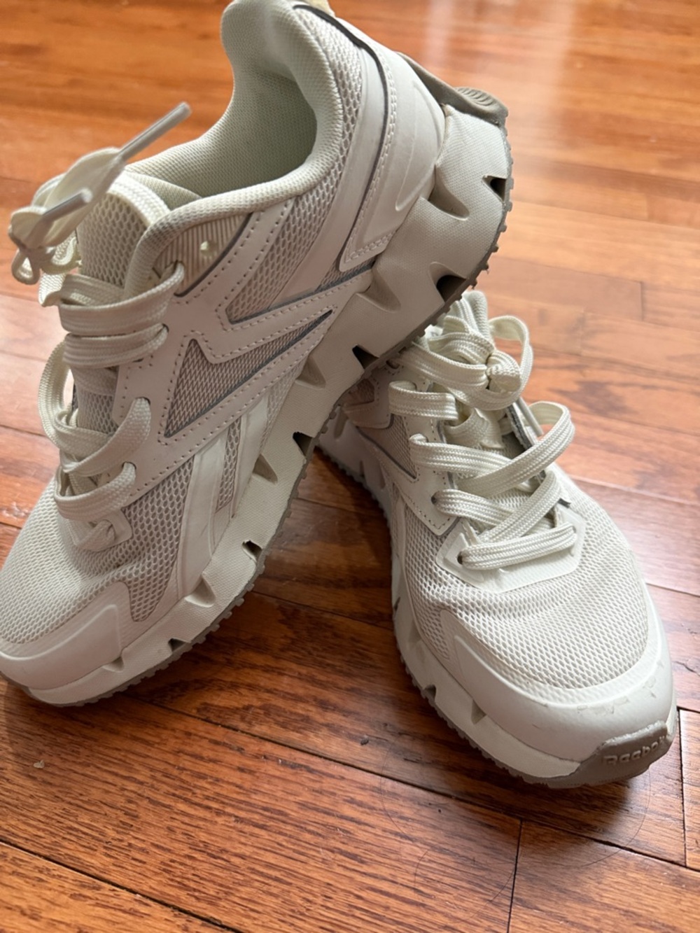 Reebok Off-White/Cream Lace-Up Mesh Sneakers